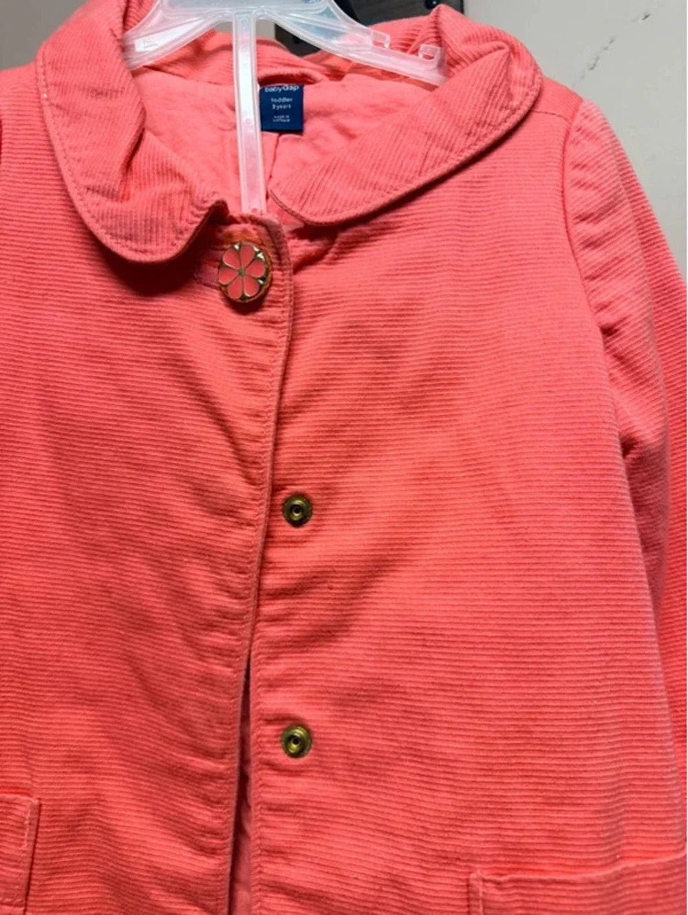 Baby Gap Coral Pink Corduroy Coat with Peter Pan Collar